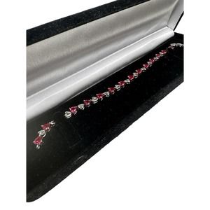 Sterling Silver Created Ruby Pink Heart Bracelet Gemstone July Birthstone